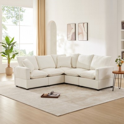 7/6/5/4 Seat Upholstered Sectional Sofa Couch, Modular Sofa with 2 Pillows 4M -ModernLuxe