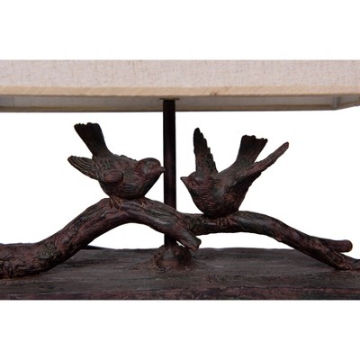 Black Resin Bird Table Lamp with Linen Shade