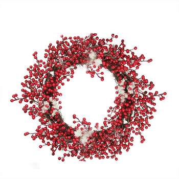 Northlight 18" Unlit Artificial Red Berry with Frosted Accents Christmas Wreath