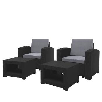 4pc All Weather Outdoor Chair & Ottoman Set with Cushions - Black/Light Gray - CorLiving