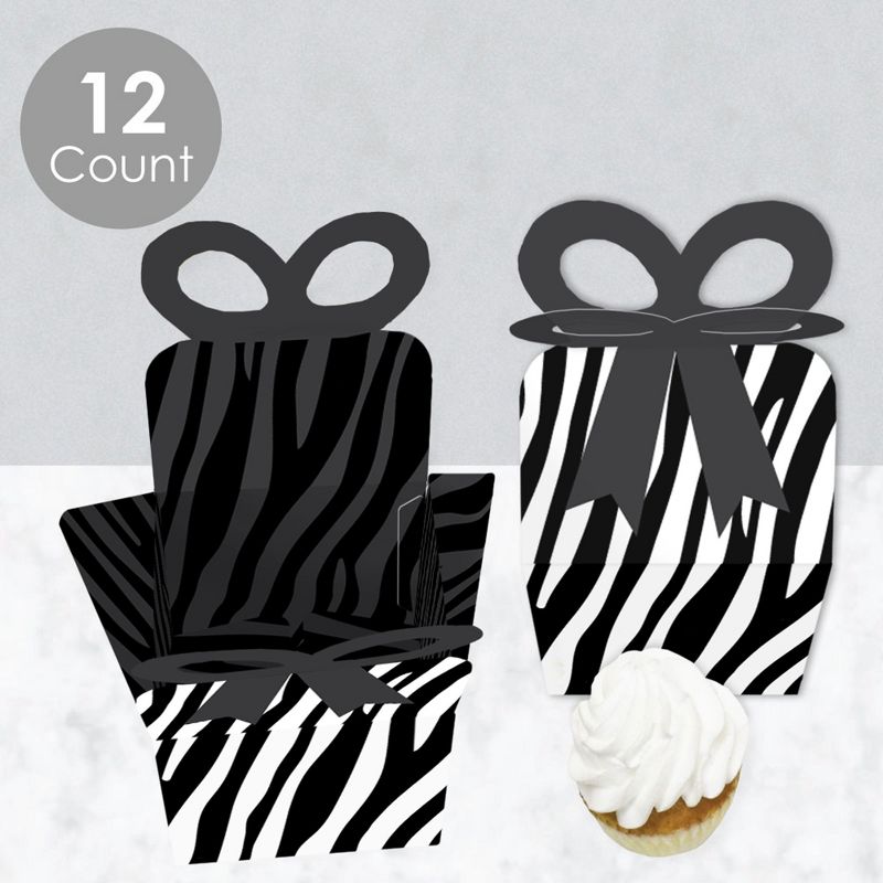 Big Dot of Happiness Zebra Print - Square Favor Gift Boxes - Safari Party Bow Boxes - Set of 12, 3 of 9