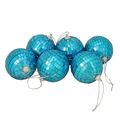 Northlight 6ct Peacock Blue Mirrored Glass Disco Ball Christmas Ornaments 3.25" 80mm