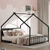 House Bed with Roof and Colorful Lights, Metal Bed Frame with Slats and Legs - 2 of 4