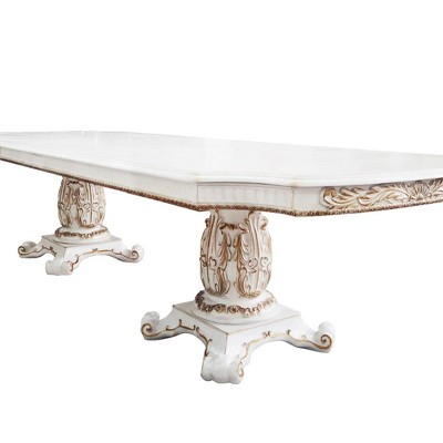 136" Antique Pearl Double Pedestal Extendable Dining Table