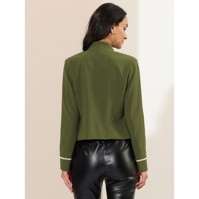 INSPIRE CHIC Women's Vintage Steampunk Open Front Button Decor Casual Jacket Small Army Green — фото 5
