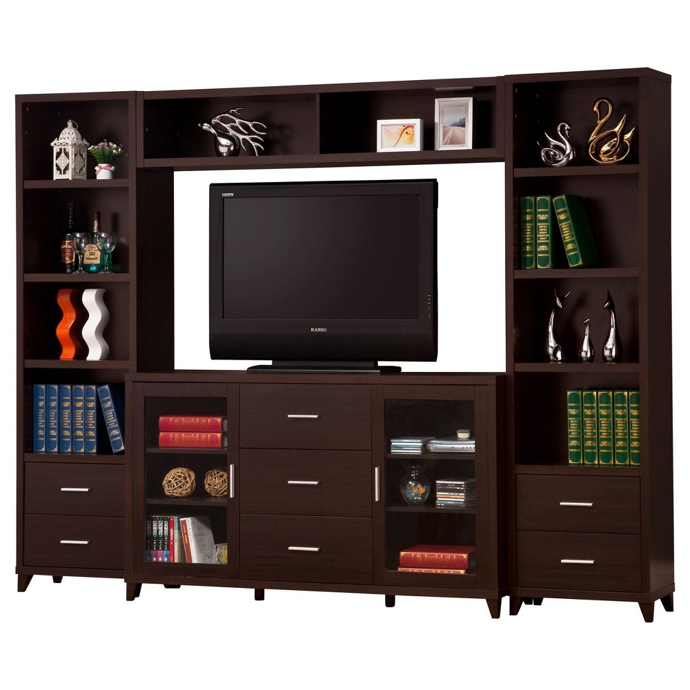Photos - Display Cabinet / Bookcase 4pc Lewes Entertainment Center TV Stand for TVs up to 65" Cappuccino Brown