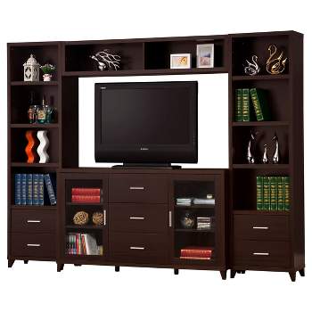 4pc Lewes Entertainment Center TV Stand for TVs up to 65" Cappuccino Brown - Coaster