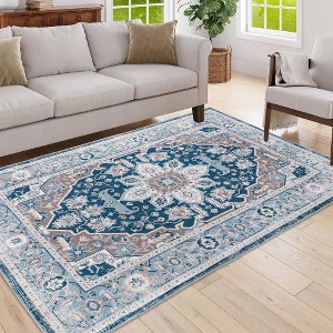 Kumasinova Vintage Boho Area Rug, Washable Rug with Floral Pattern, Faux Cashmere Living Room Rug, Non-Slip Rugs, Stain-Resistant Door Mat - 1 of 4