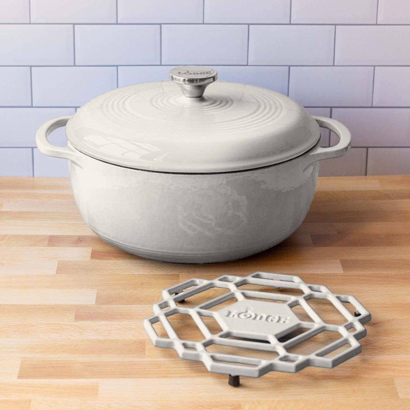 Lodge 6qt Cast Iron Enamel Dutch Oven Oyster with Matching Trivet, 3 of 4