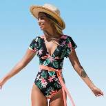 Women's V Neck Ruffle One Piece Swimsuit Tropical Floral Bathing Suit - Cupshe