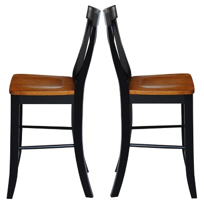 24" Black and Cherry Solid Wood X-Back Counter Stool