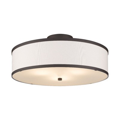 Bronze Contemporary 3-Light Semi-Flush Mount with Off-White Fabric Shade