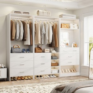 Besiost Set of 3 Closet Organizer System with Wood Drawers, 79-In Freestanding Wardrobe with Hanging Rods and Mirror - 1 of 4