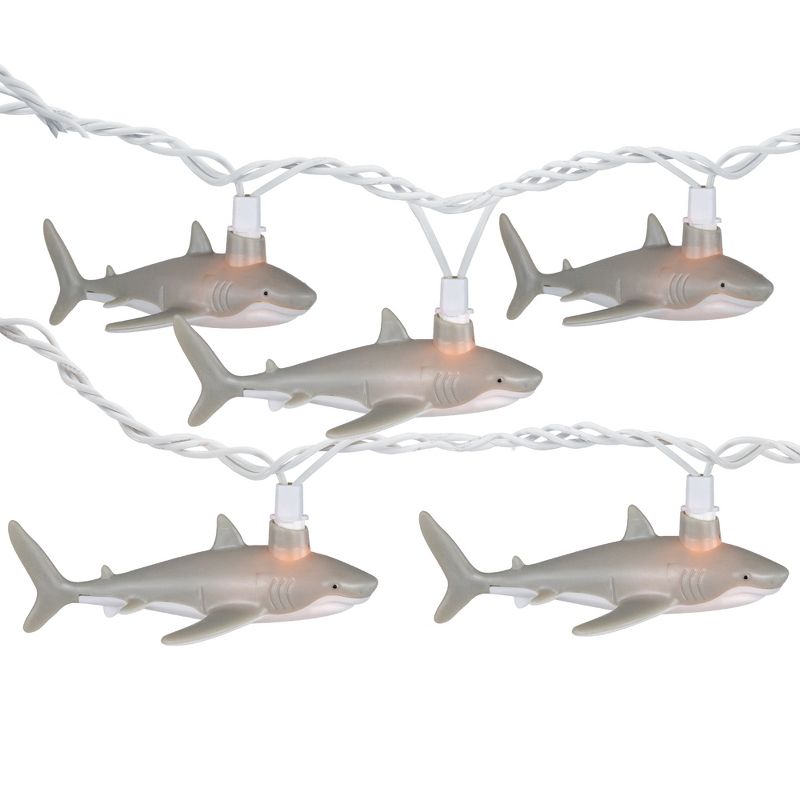 Northlight Shark Patio Light Set - Gray and White - 6' White Wire - 10ct, 1 of 6