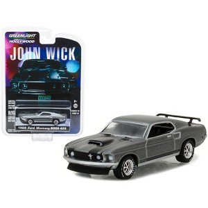 1969 Ford Mustang Boss 429 Gray Metallic with Black Stripes "John Wick" (2014) Movie 1/64 Diecast Model Car by Greenlight - 1 of 3