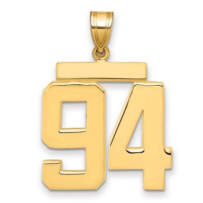 Black Bow Jewelry 14k Yellow Gold, Athletic Collection, Large Polished Number 94 Pendant