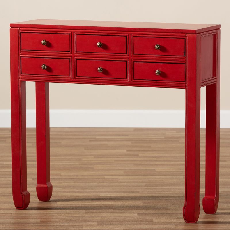 Pomme Accent 6 Drawer Console Table Red - Baxton Studio, 4 of 13