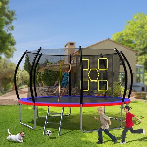 Okak 12/14FT Recreational Kids Trampoline with Enclosure Net, ASTM Approval Outdoor Trampolines with Ladder, Trampoline for Garden, Yard - 1 of 4