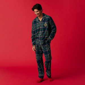 Adult General Sizing Green Tartan Plaid Men's Flannelette Luxe Pajama Set - Posh Peanut - 1 of 4