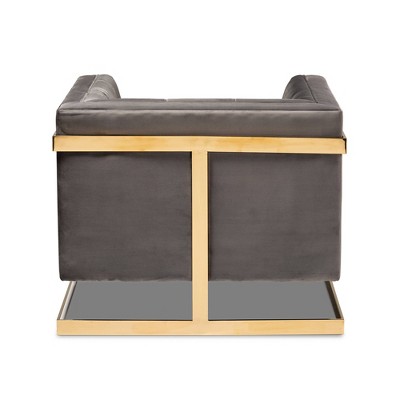 Luxe Grey Velvet Armchair with Gold Metal Frame