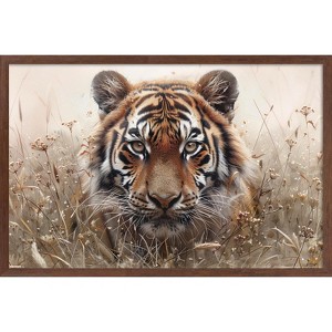 Trends International Reinders: Animals - Hunting Tiger In Grasses Framed Wall Poster Prints - 1 of 4