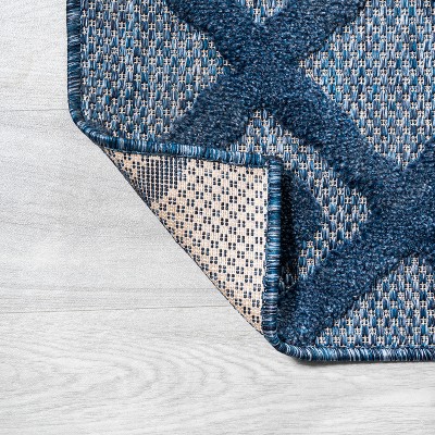 Navy Diamond Geometric Handmade Indoor/Outdoor Synthetic Rug