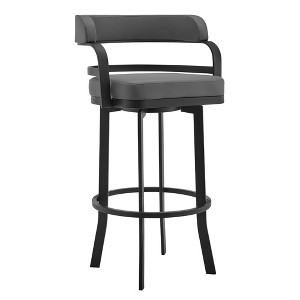 26" Prinz Counter Height Barstool with Gray Faux Leather Black Metal Finish - Armen Living - 1 of 4