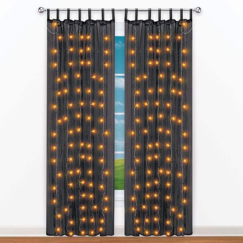 Collections Etc Orange LED Lighted Pre-Lit Sheer Black Curtain Panel, 2 of 3