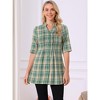 INSPIRE CHIC Women's Vintage Button Down V Neck Elbow Sleeve Christmas Plaid Casual Tunic Blouse - 4 of 4
