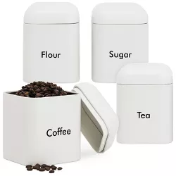 Juvale 4 Pack White Stainless Steel Kitchen Canister Set with Lids, Countertop Storage for Flour, Coffee, Sugar, Tea, 40oz