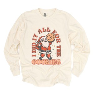 I Did It All For The Cookies Santa - Women's Garment Dyed Long Sleeve Graphic T-Shirt - 1 of 4
