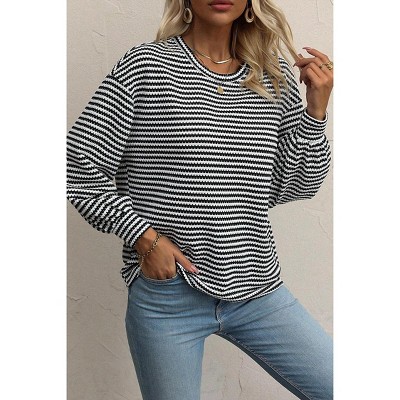 Women's Striped Drop Shoulder Knit Top - Plus - Shewin Inc.