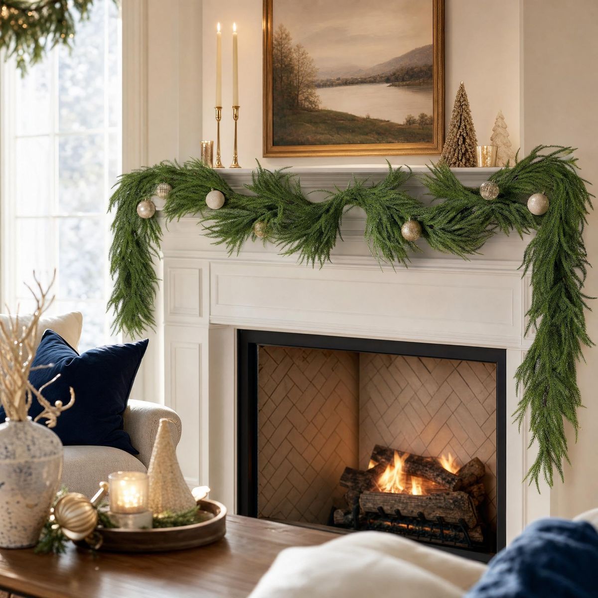 Realistic Norfolk Pine Christmas Garland – Natural Holiday Decor for Mantel, Door & Staircase – Superior Xmas Fireplace Garland - thumbnail 5