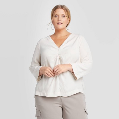 women's plus size white button up blouse