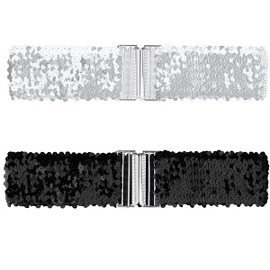 Allegra K Women's Halloween Stretchy Waist Belts Interlock Buckles Sequins Decor Wide Elastic Belts 2Pcs - 1 of 4