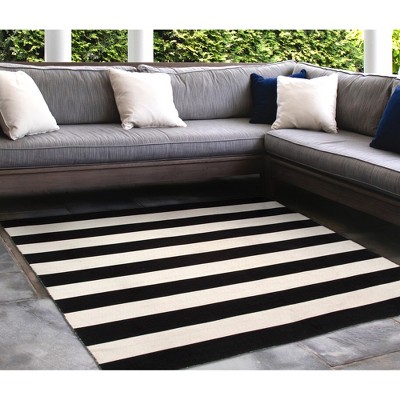 Sorrento Stripe Black 8' Square Handmade Indoor/Outdoor Rug