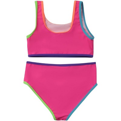 Just Love Girls’ UPF 50+ 2-Piece Bikini Swimsuit Set – Neon, Tie-Dye & Ombre Styles for Kids (Bright Fuchsia With Neon Trim, 10-12 Years) — фото 2