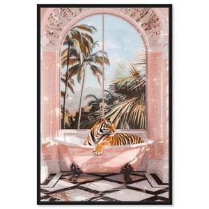 Art Remedy Sleeping Tiger Bath Jungle Bathroom Art  Framed - 1 of 4