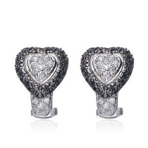 Guili Sterling Silver Clear and Black Cubic Zirconia Heart Earrings - 1 of 2