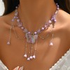 Y2K Butterfly Choker Necklace | Layered Purple Beaded Fairy Gift - 3 of 4