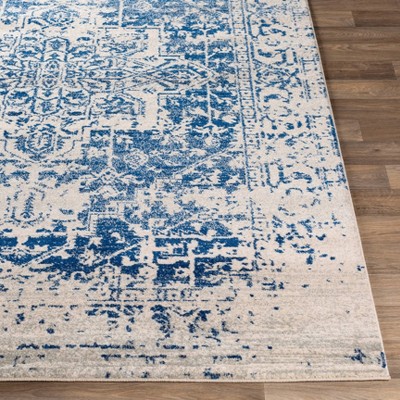 Demeter Blue and Off-White Oval Stain-Resistant Synthetic Rug
