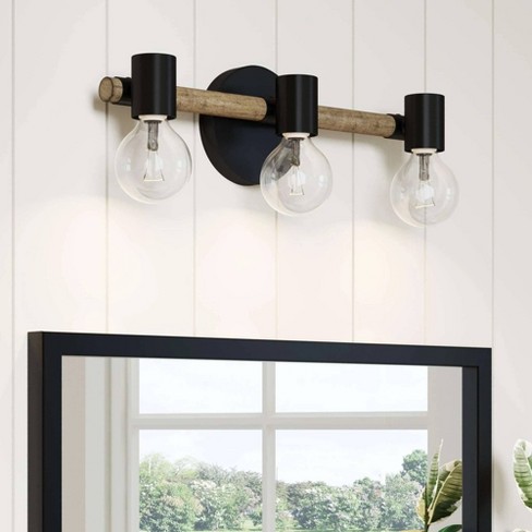 Nathan James Rori Vanity Wall Light Indoor 3-Light Bathroom with Farmhouse Cage Sconce and Brass Details - Black