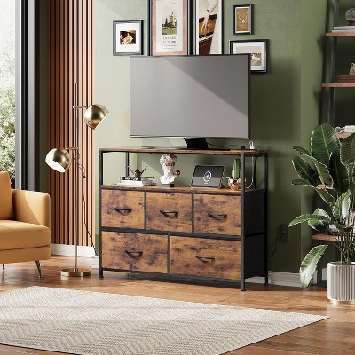 Dresser TV Stand, Entertainment Center with Fabric Drawers Unit, Media Console Table for Bedroom, Entryway, Living Room