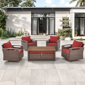 Belord Patio Wicker Chairs Swivel Rocker, All Weather Wicker Outdoor Swivel Rocker Chair Set of 4 with Coffee Table and Ottoman for Porch Balcony - 1 of 4