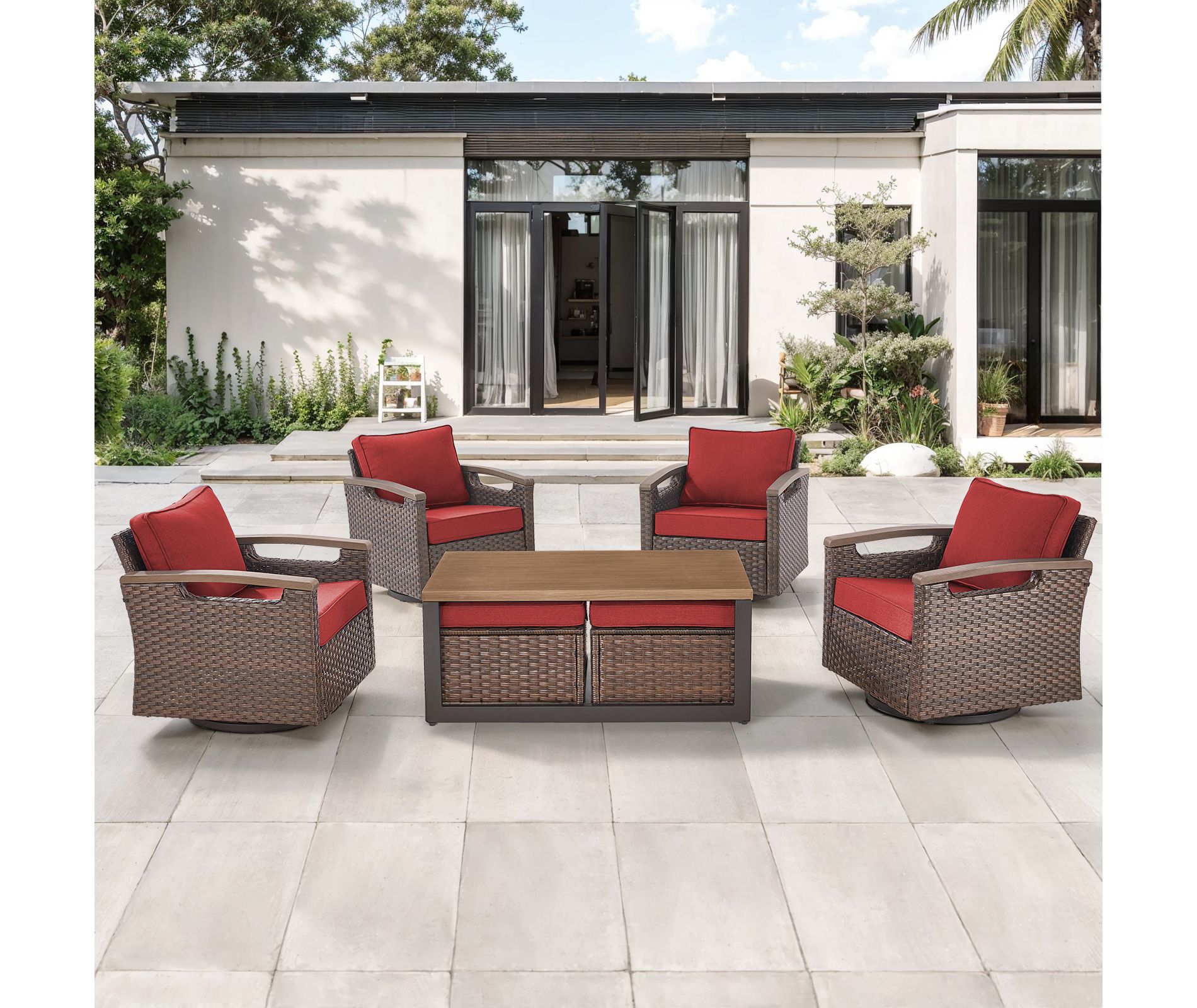 Belord Patio Wicker Chairs Swivel Rocker, All Weather Wicker Outdoor Swivel Rocker Chair Set of 4 with Coffee Table and Ottoman for Porch Balcony