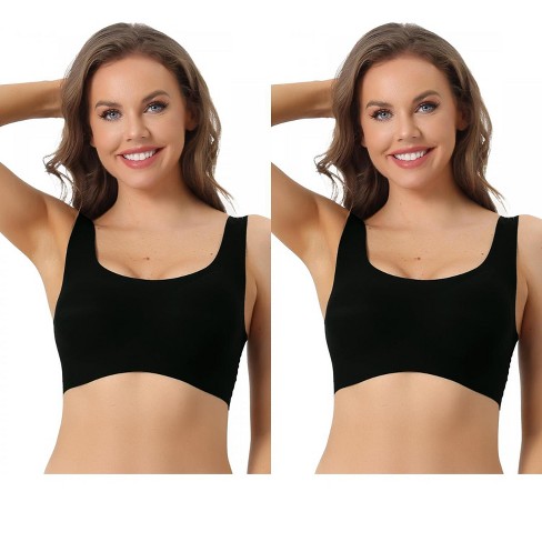 Allegra K Women s Wirefree Push Up Workout Sleep Comfort Sports Bras 2 Packs 2 Black Small