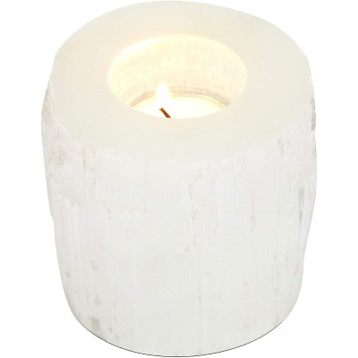 Juvale Selenite Crystal Large Candle Holders for Tealight Candles, 3.9" x 3.1"