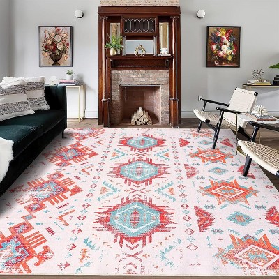 Machine Washable Large Area Rug Modern Low Pile Non Slip Thin Accent Carpet for Living Room Kitchen Bedroom