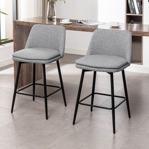 Gulches Counter Height Swivel Bar Stools Set of 2, 360° Swivel Upholstered Stools with Back, Grey Linen, 25.6" Seat Height - 1 of 4