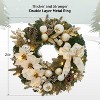GAOMON 24 Inch Lighted Christmas Wreath with Timer, Pre-Lit Xmas Wreath with 20 Light Flower Bowknot Pine Cones Balls - 3 of 4